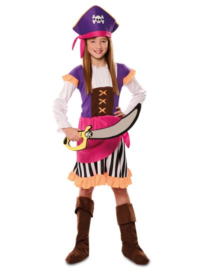 Costum de pirat aventuros pentru fată, violet, cu pălărie și sabie