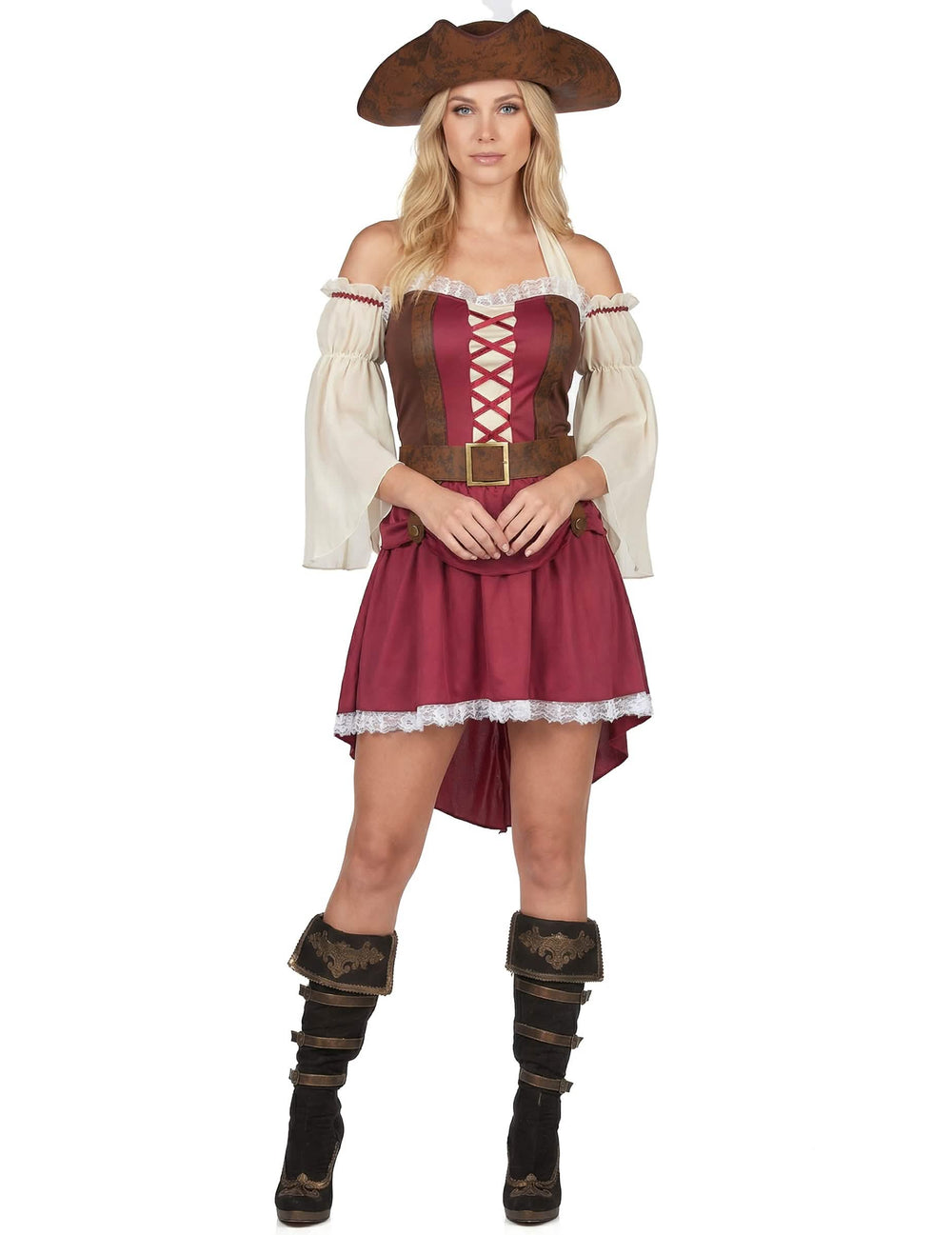 Costum de pirat bordo sexy pentru femeie cu pălărie și curea