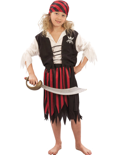 Déguisement pirate corsaire pour fille noir et rouge avec bandana