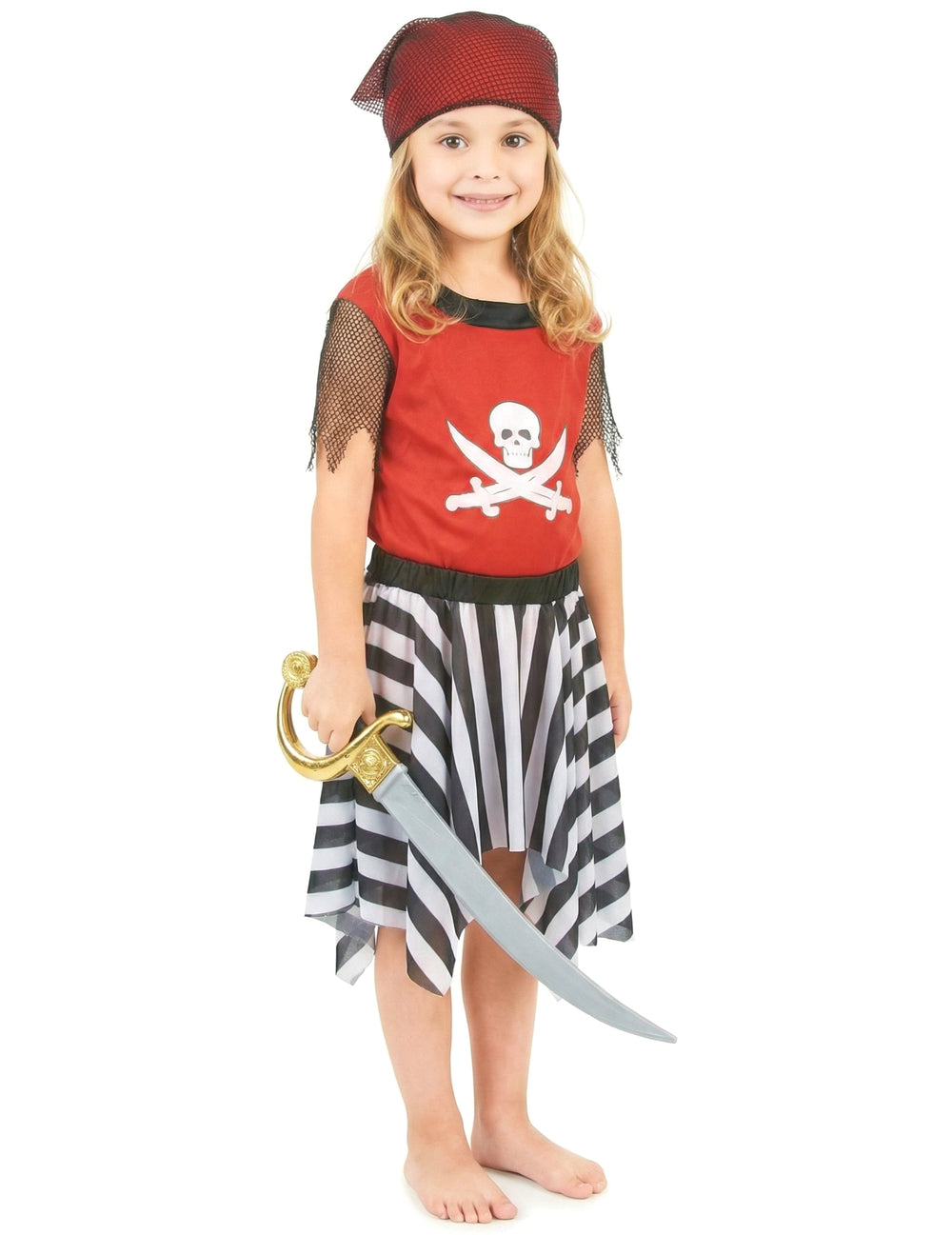 Vue de face du déguisement de pirate corsaire pour fille