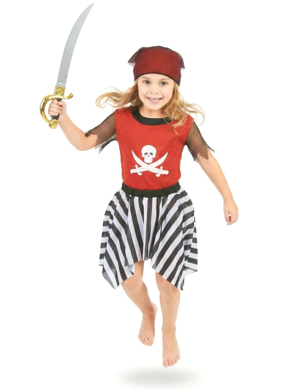 Vue de face en sautant du déguisement de pirate corsaire
