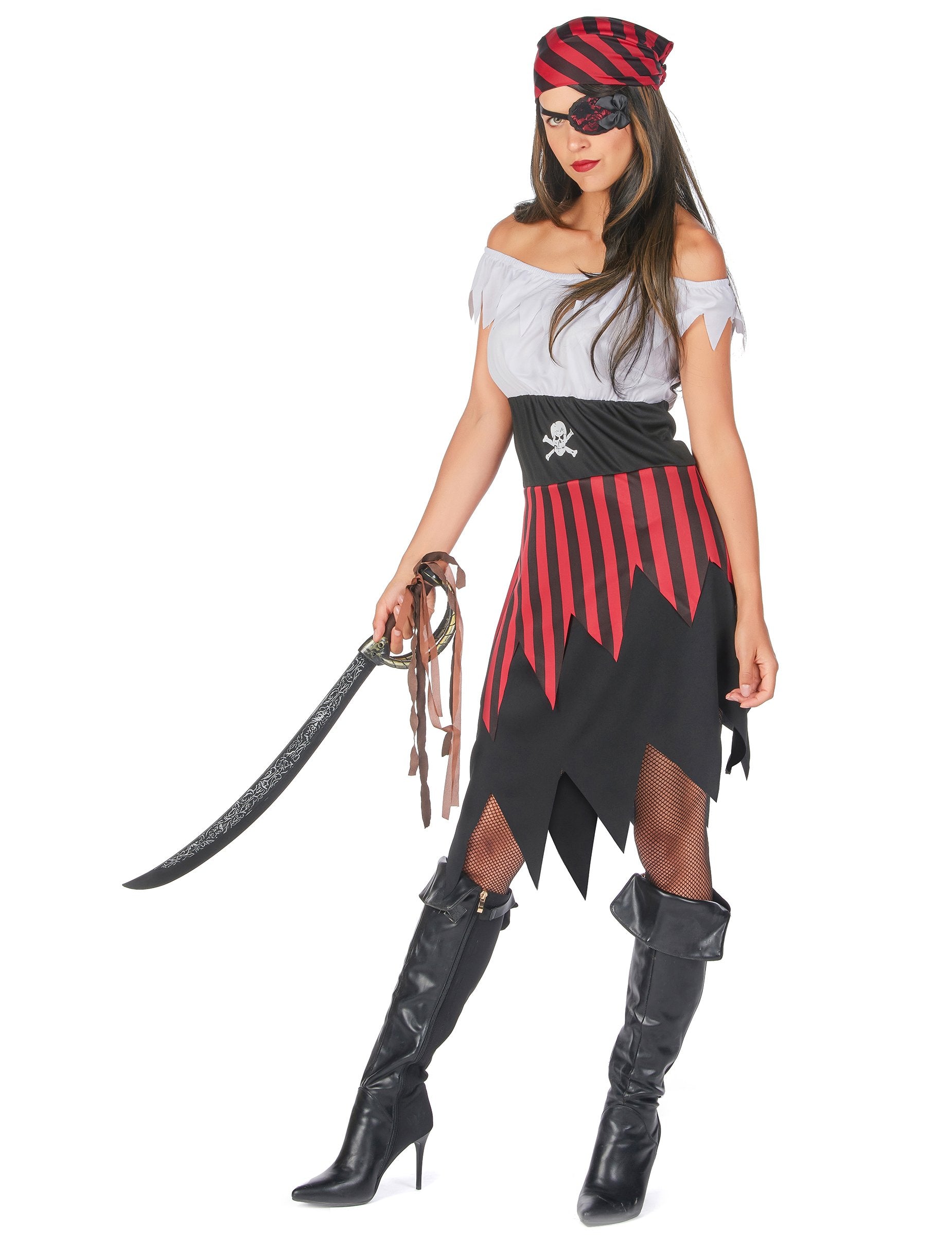 Vedere de ansamblu a costumului de pirat cu dantelă pentru femei