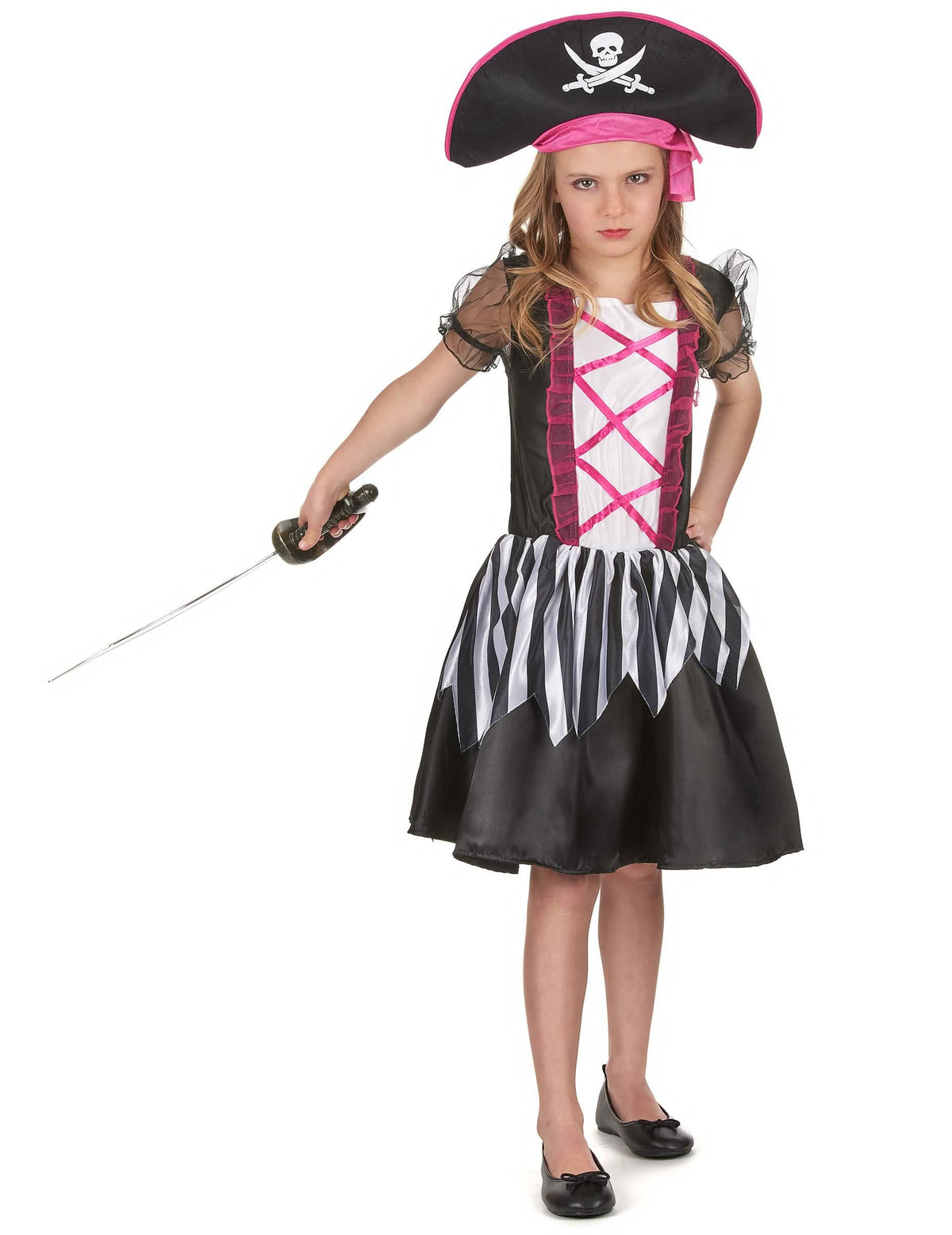 Costum de pirată pentru fată roz și negru cu pălărie