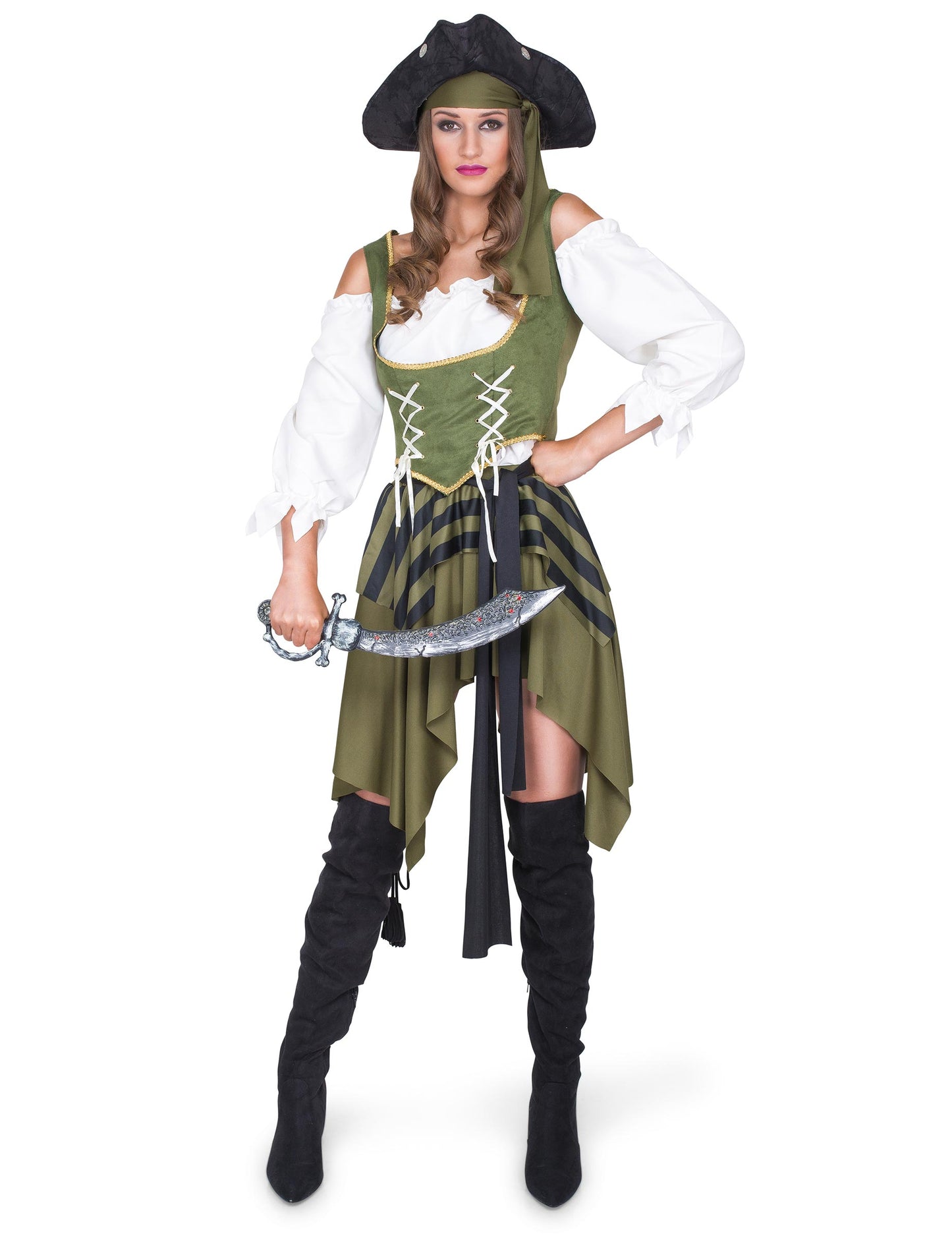 Green Flibustière Pirate Costum Femeie