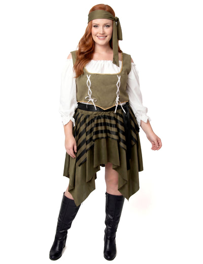 Déguisement pirate flibustière vert grande taille femme