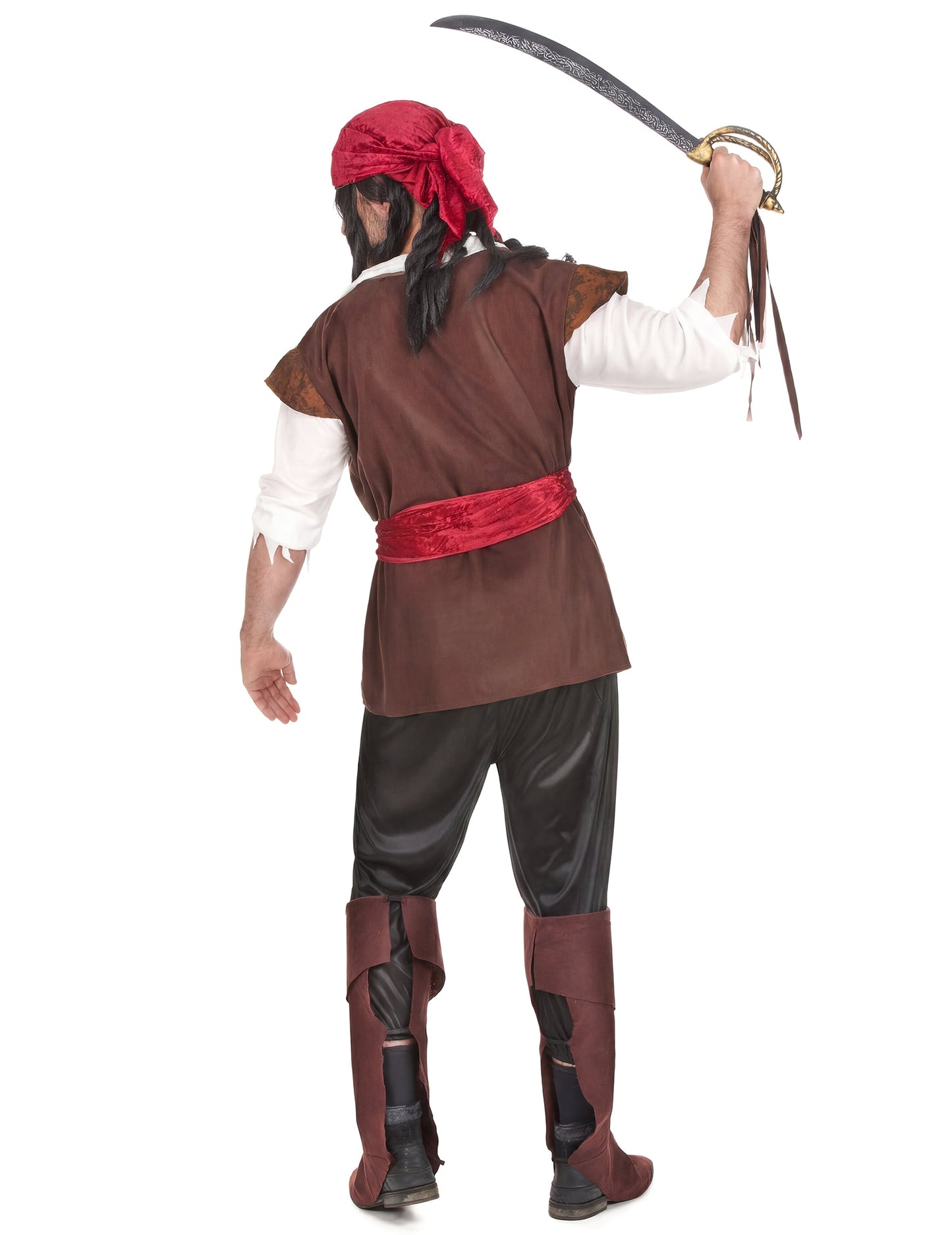 Vue de dos avec sabre du déguisement de pirate pour homme