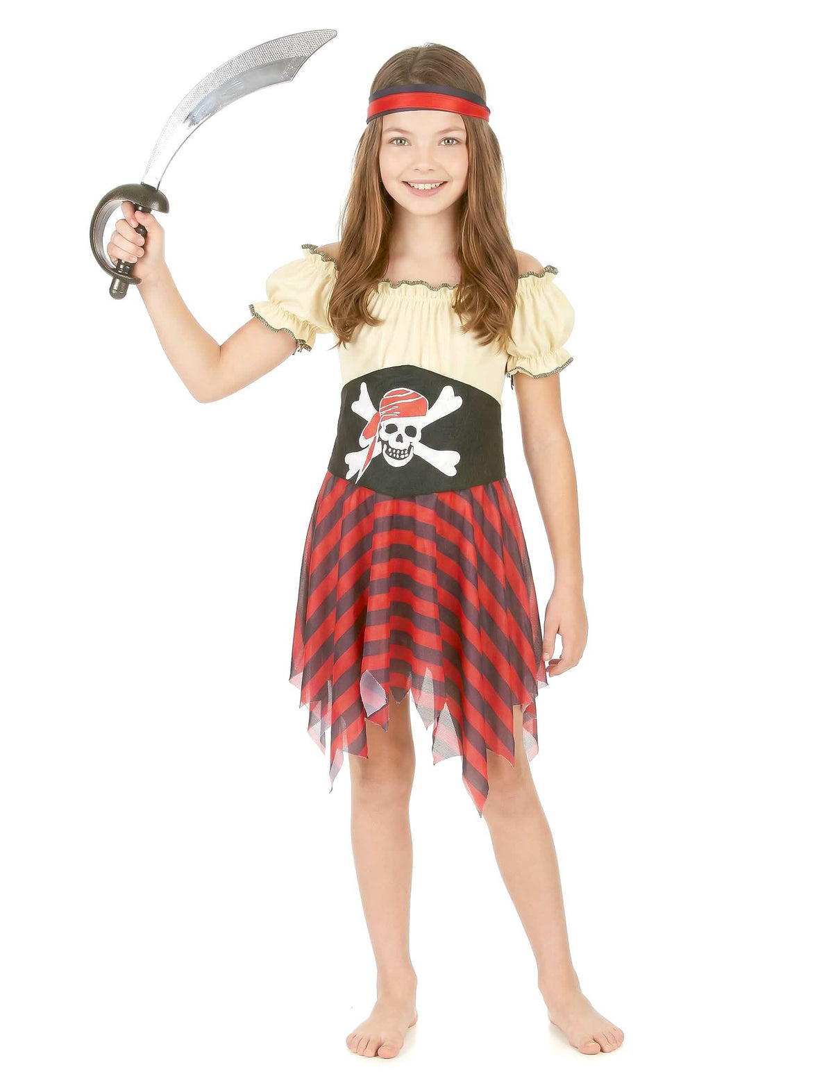 Costum de pirată pentru fată galben și roșu cu bandană