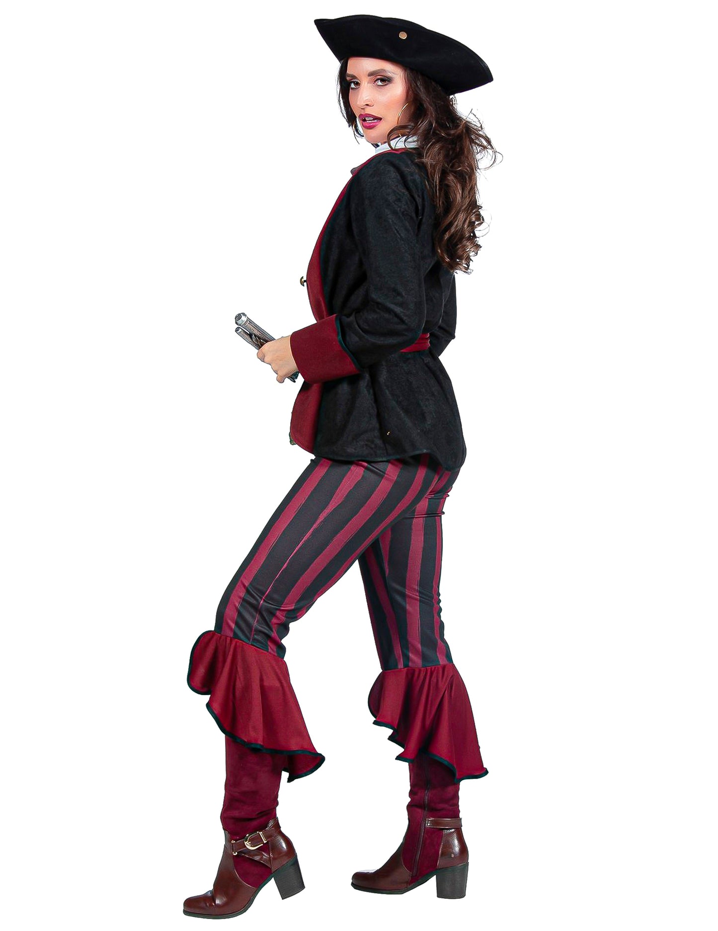 Costum de pirat negru și bordo, lux, femei