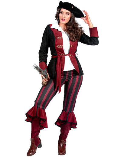 Costum de pirat negru și bordo, lux, femei