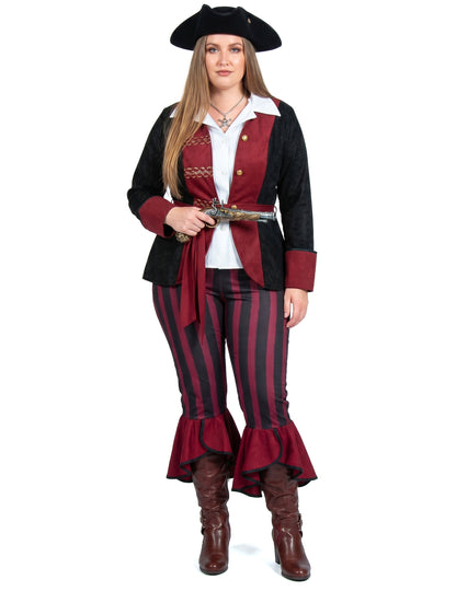 Costum de pirat negru și bordo, lux, femei