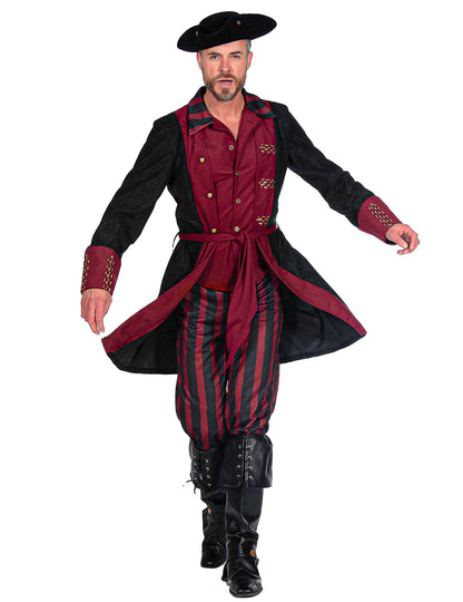 Costum de pirat negru și bordo, lux, bărbați