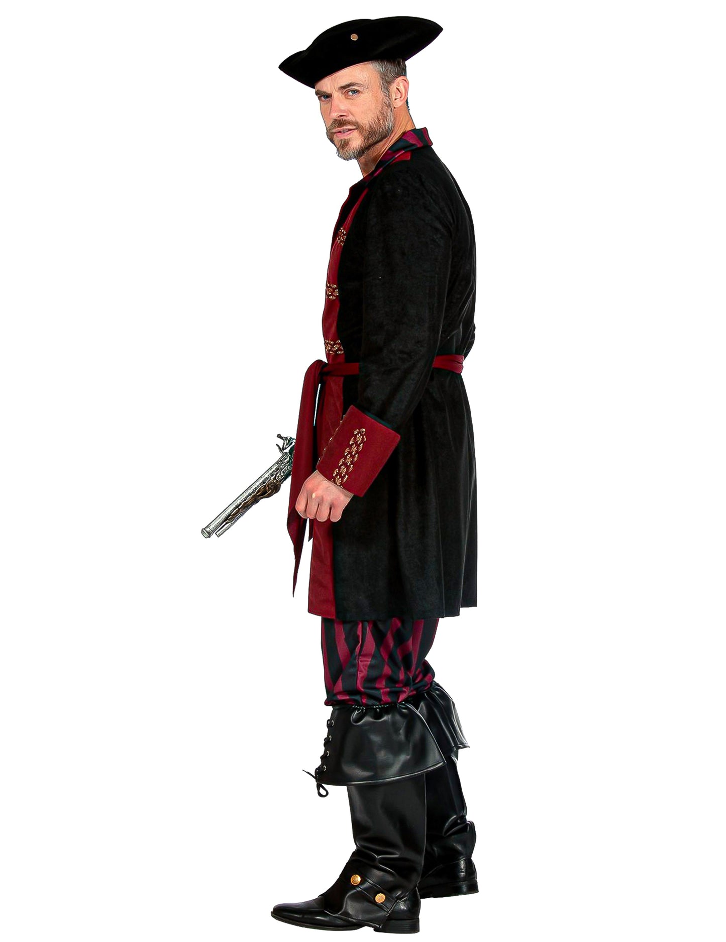 Costum de pirat negru și bordo, lux, bărbați