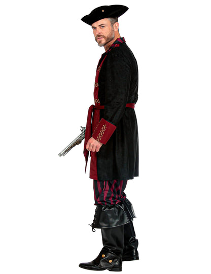 Costum de pirat negru și bordo, lux, bărbați