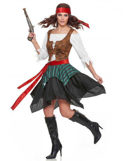 Prezentare generală cu pistol de pirat din costumul de pirat dungat pentru femei