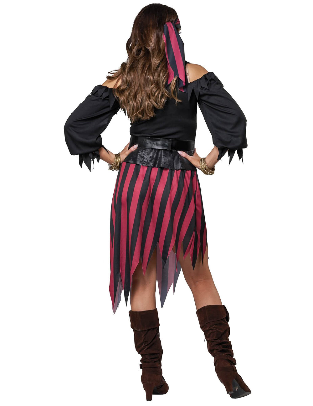 Vue de dos du déguisement pirate rebelle pour femme
