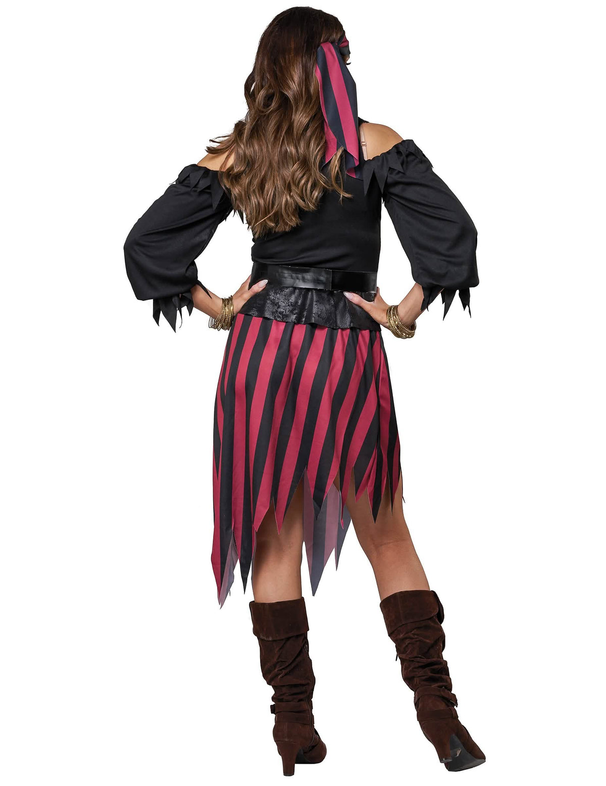 Vue de dos du déguisement pirate rebelle pour femme