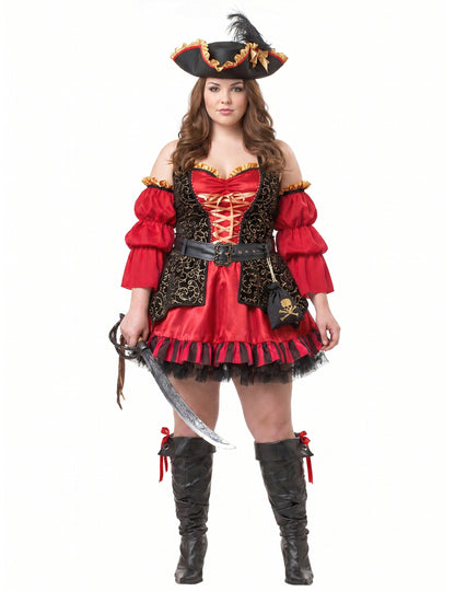 Costum de pirat roșu pentru femei - Premium