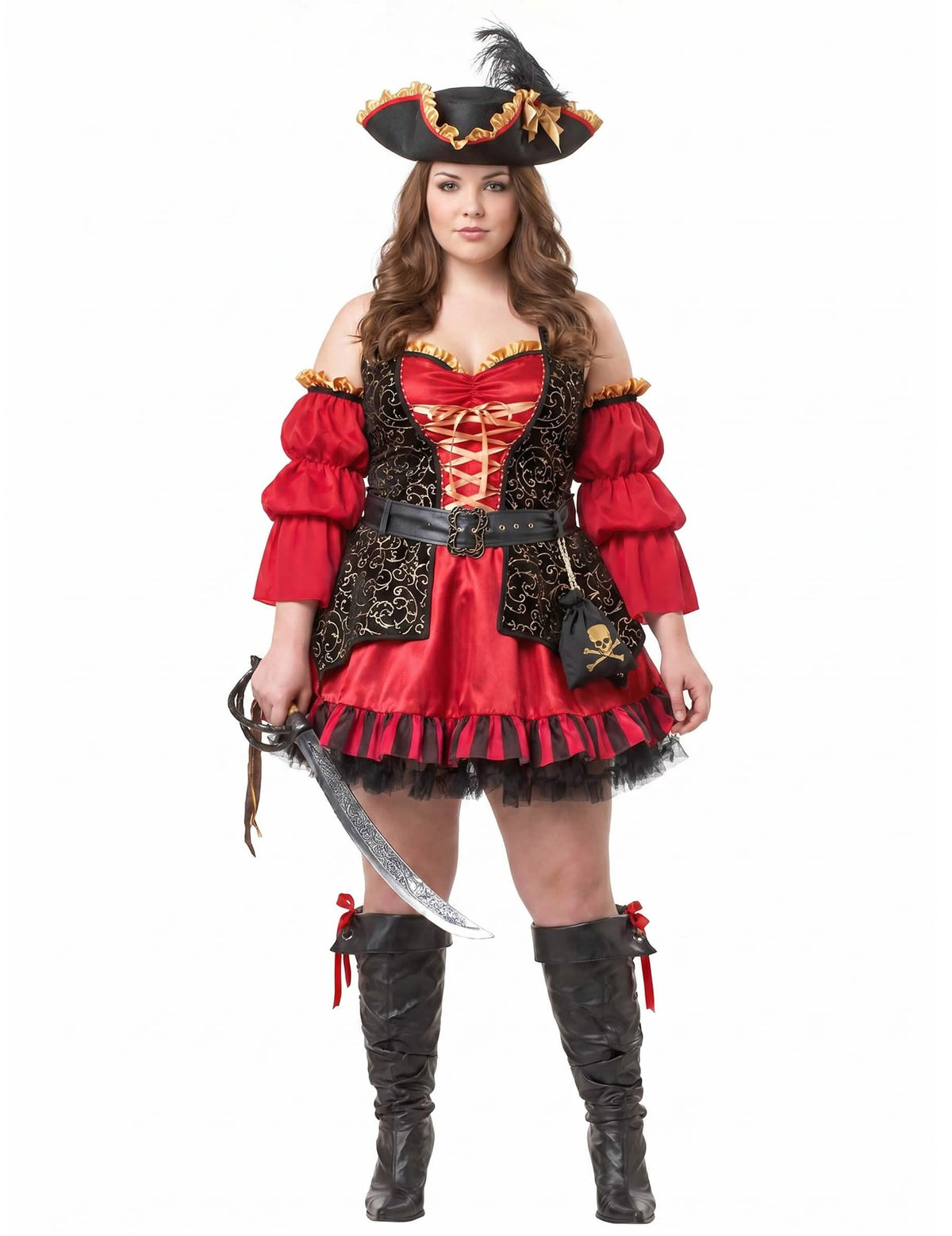 Costum de pirat roșu pentru femei - Premium