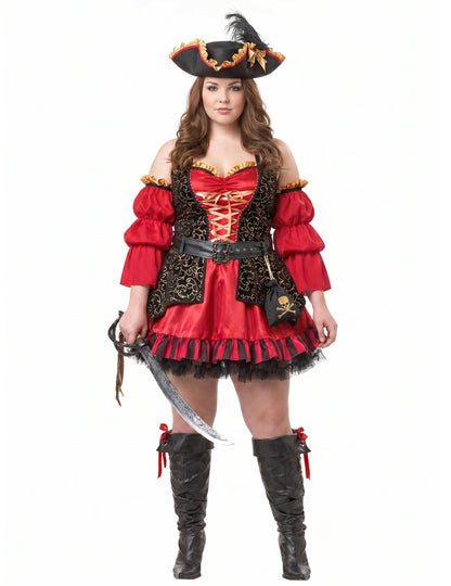 Costum de pirat roșu pentru femei - Premium