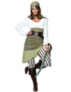 Déguisement de pirate pour femme vert et blanc avec bandeau et pantalon rayé