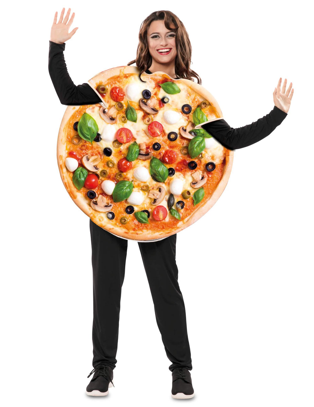 Vedere din față a costumului de pizza pentru adult