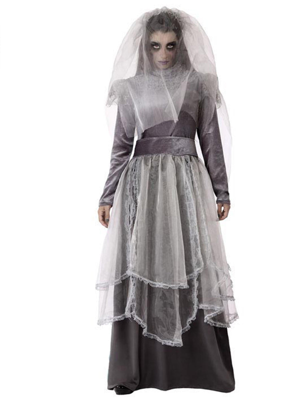 Déguisement mariée funèbre pour femme grise avec voile