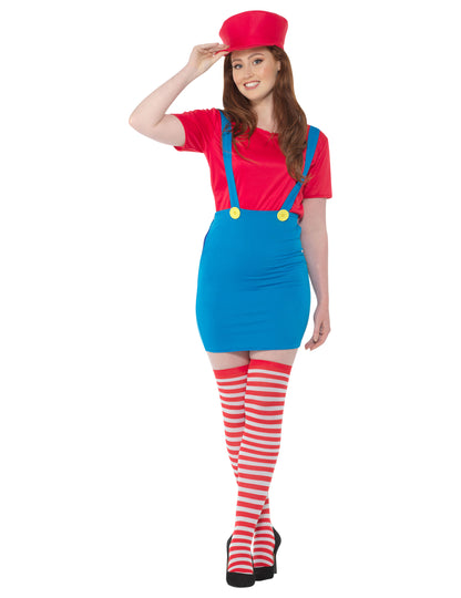 Vue de face du déguisement Plombier rouge