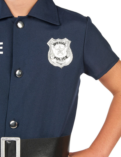 Détail de l'insigne du déguisement de policier à manches courtes pour enfant