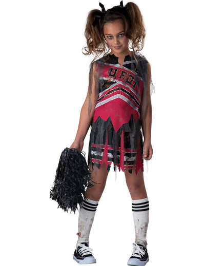 Costum de pompom girl zombie pentru fată roșu și negru versiune de lux