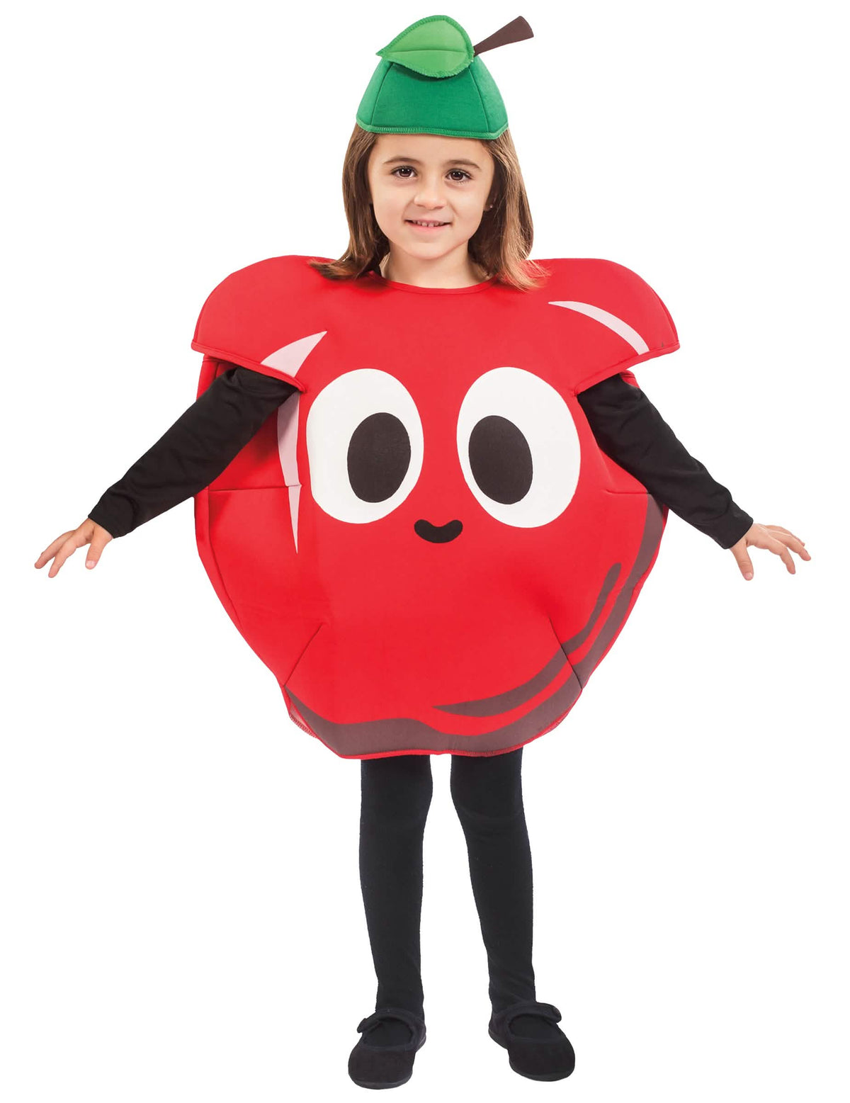 Costum de măr roșu pentru copil cu față și pălărie verde