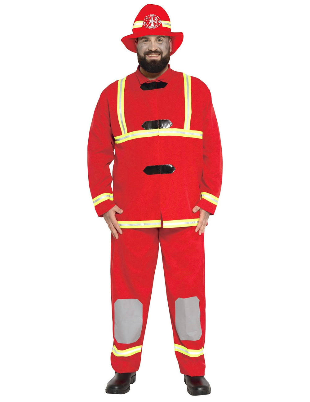 Costum de pompier pentru adult roșu cu benzi reflectorizante și pălărie