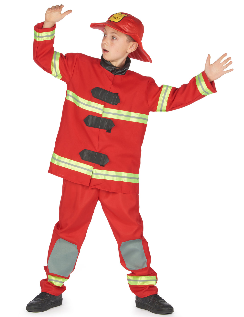 Vue d'ensemble du déguisement de pompier pour enfant rouge