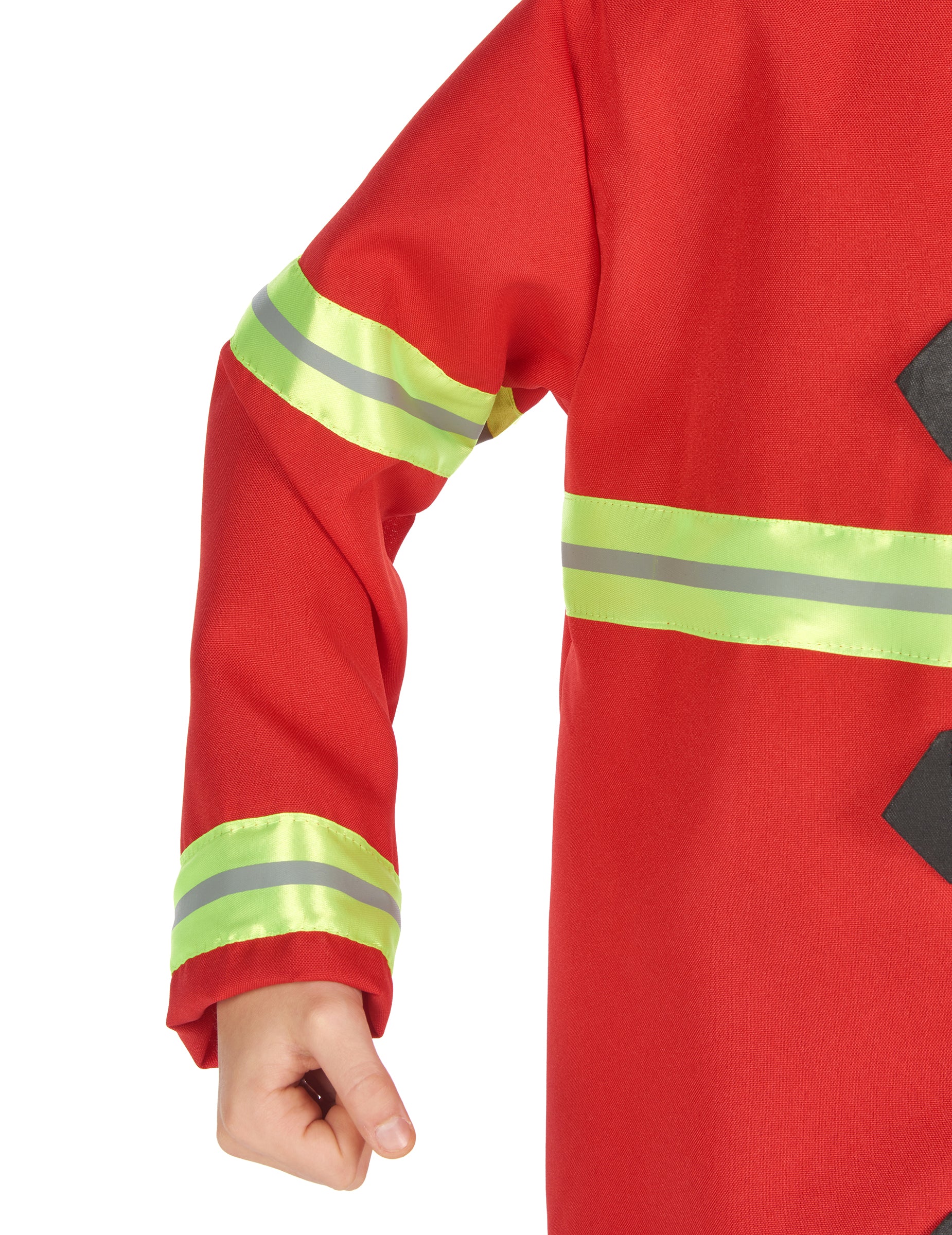 Détail de la manche et des bandes réfléchissantes du déguisement de pompier pour enfant
