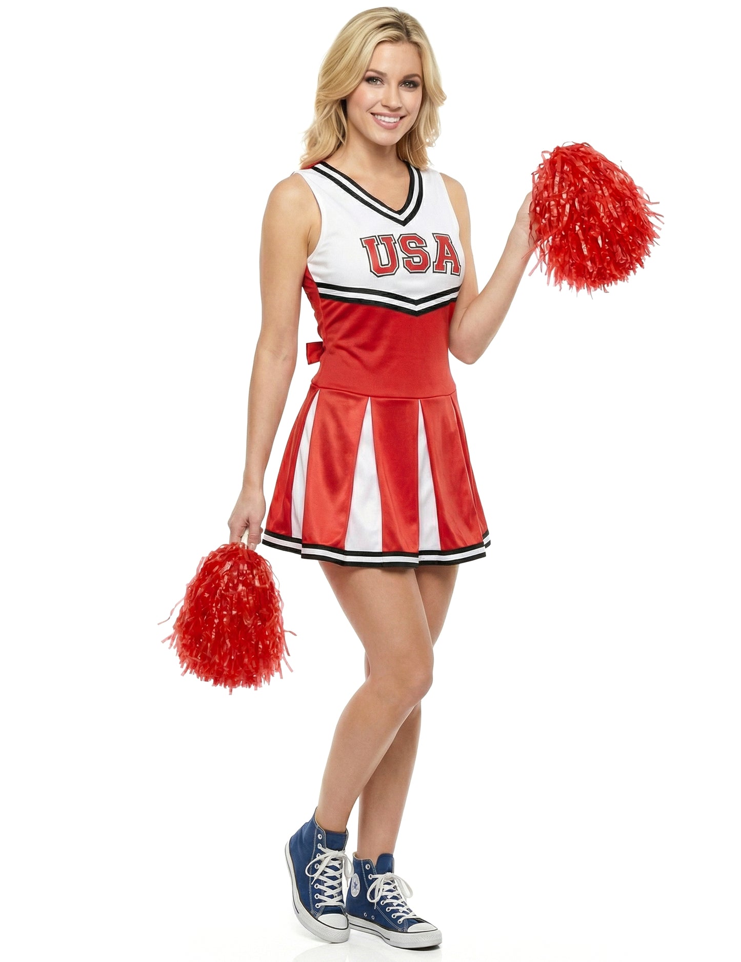 Vue de face du déguisement pompom girl USA