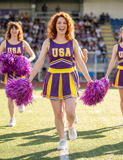 Pompom Girl SUA Costum Violet și Galben Woman
