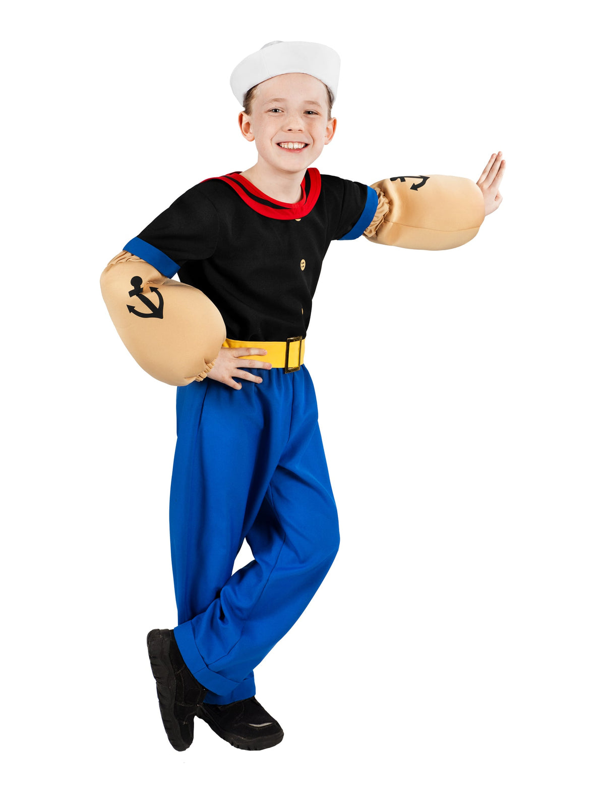 Déguisement Popeye™ pour enfant bleu et noir avec bras musclés rembourrés
