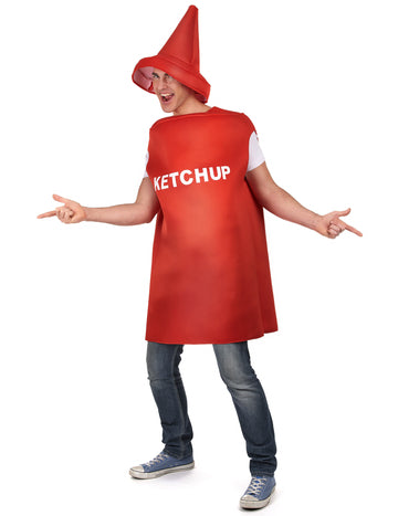 Déguisement pot de ketchup pour adulte rouge avec chapeau