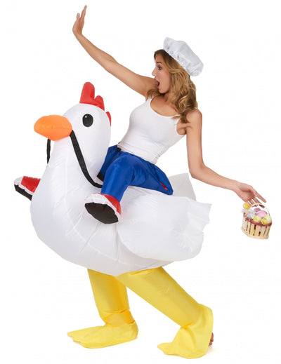 Déguisement gonflable de poulet pour adulte blanc et jaune