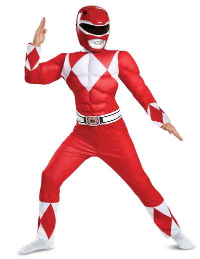 Costum Power Rangers pentru copil, roșu, musculos, cu mască