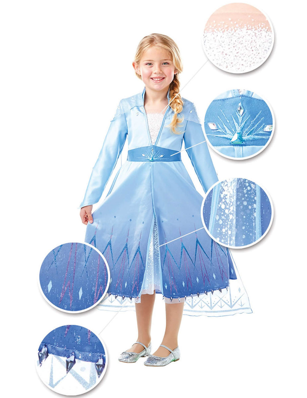 Costum premium Elsa Regatul de Gheață 2 pentru fată albastru ciel cu detalii strălucitoare