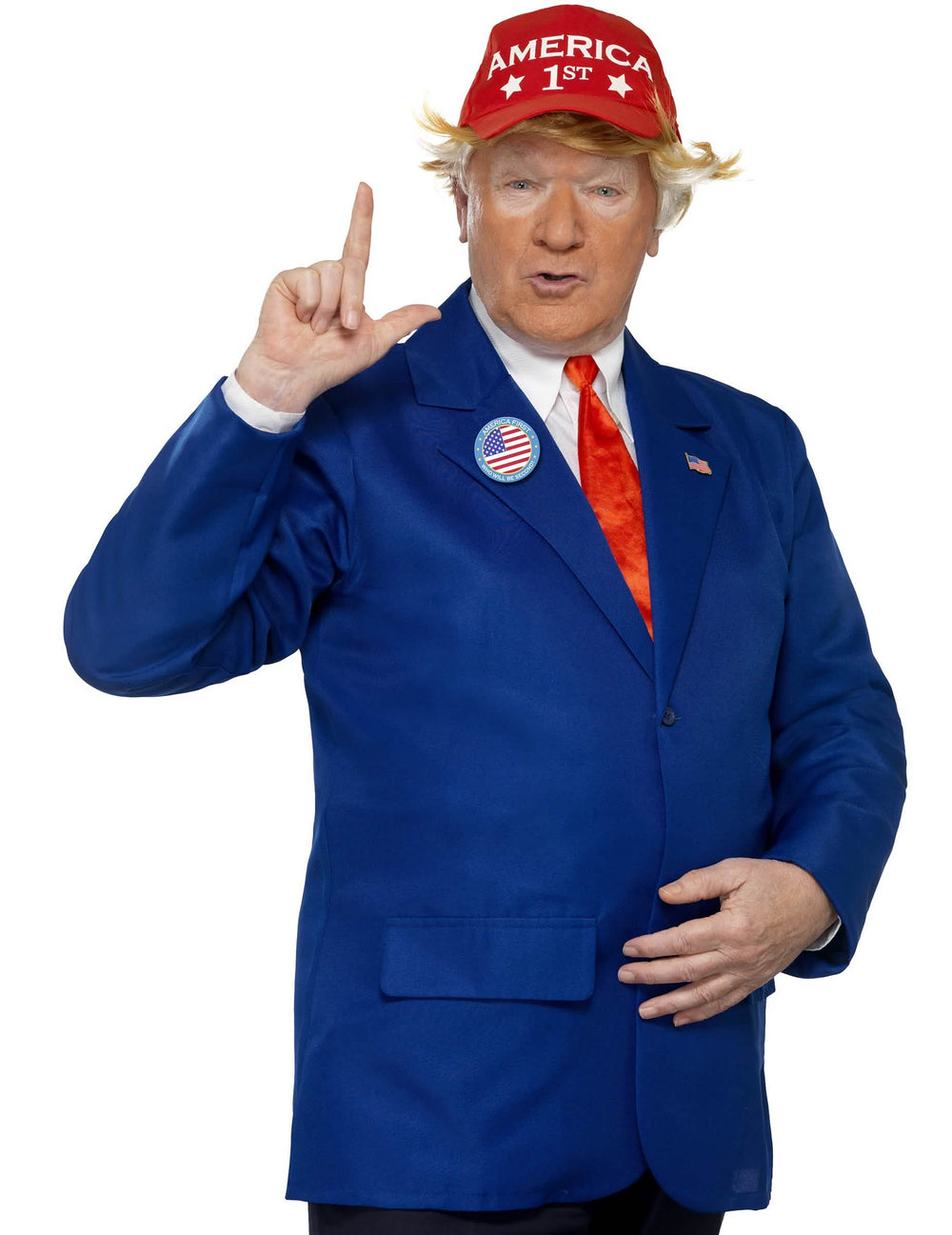 Costum de președinte american pentru adult albastru cu cravată și șapcă roșii