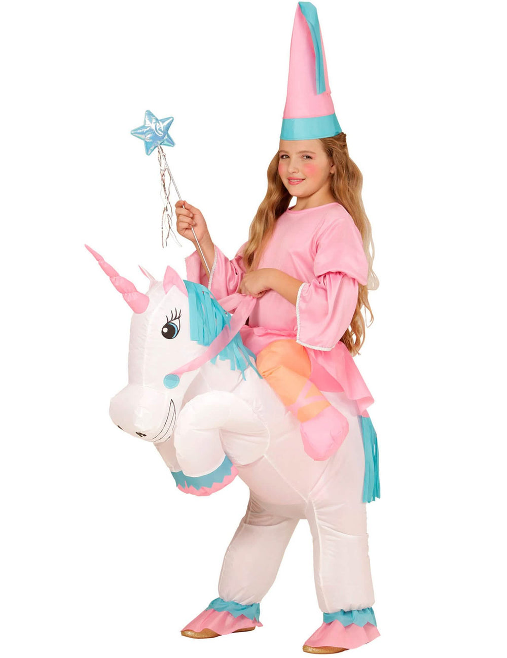 Costum de prințesă pe spatele de unicorni cară-mă pentru fată roz și alb