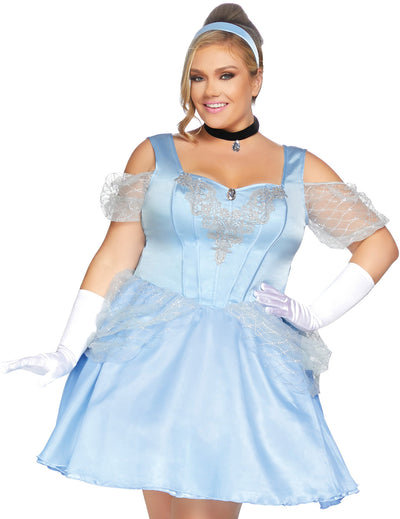 Costum de prințesă albastră pentru femei, cu mănuși albe și bentiță