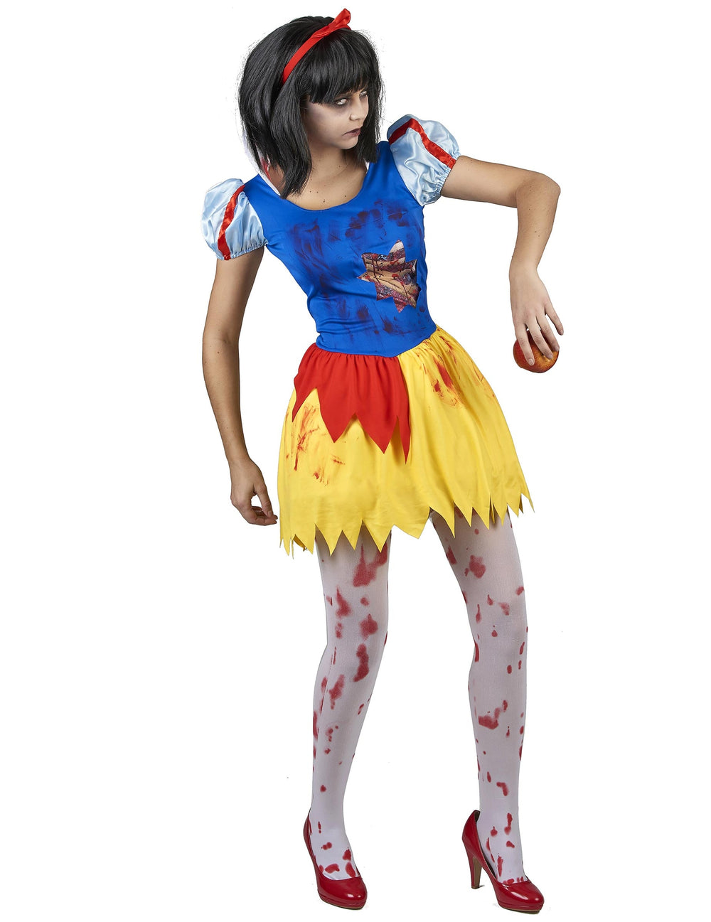 Vue d'ensemble avec pomme du déguisement de princesse empoisonnée en sang