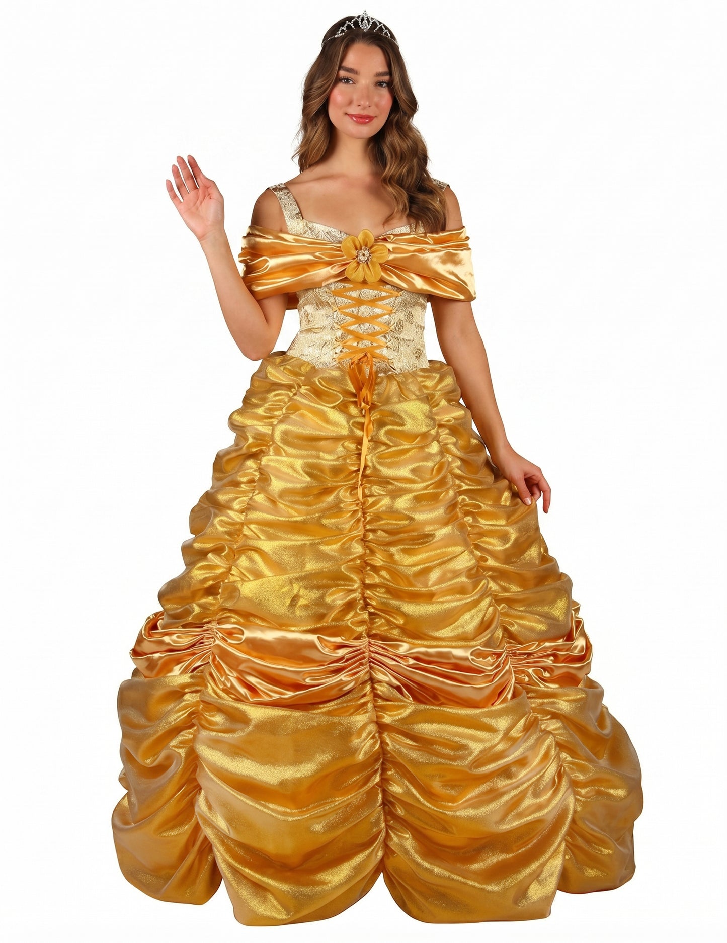 Costum de prințesă galben de lux pentru femei