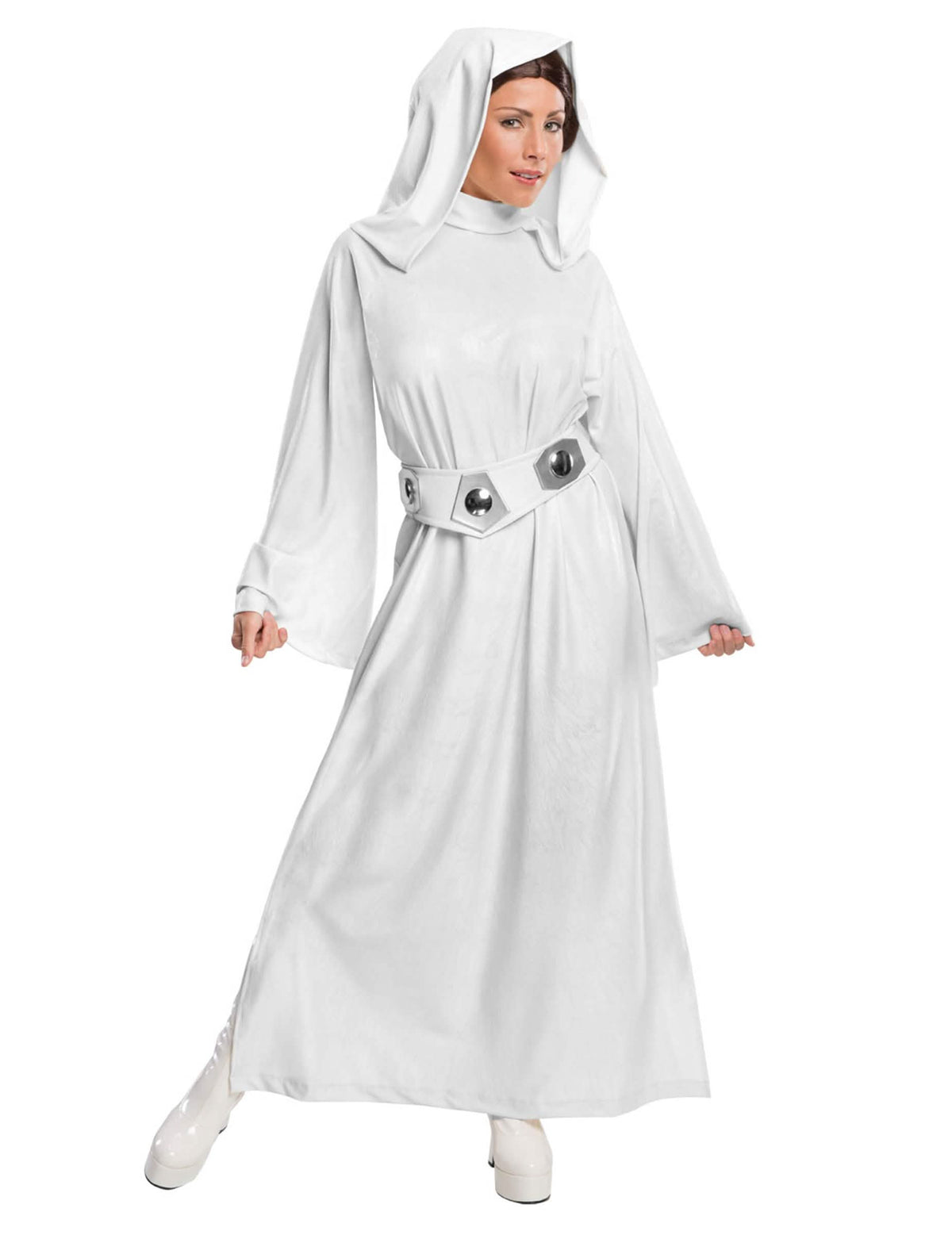 Costum prințesa Leia Star Wars™ pentru femeie alb cu glugă și curea