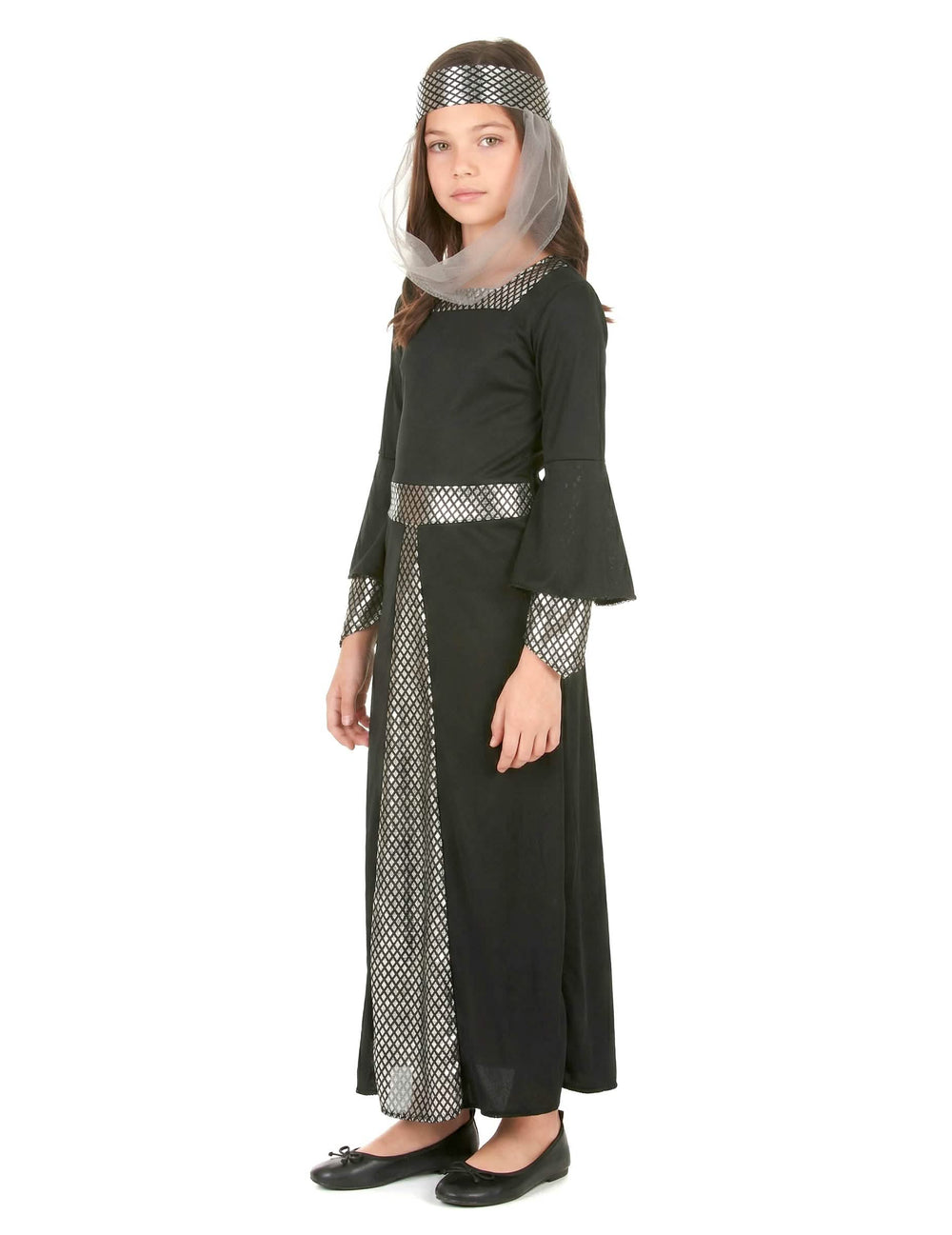 Vedere din trei sferturi a costumului de prințesă medievală pentru fată