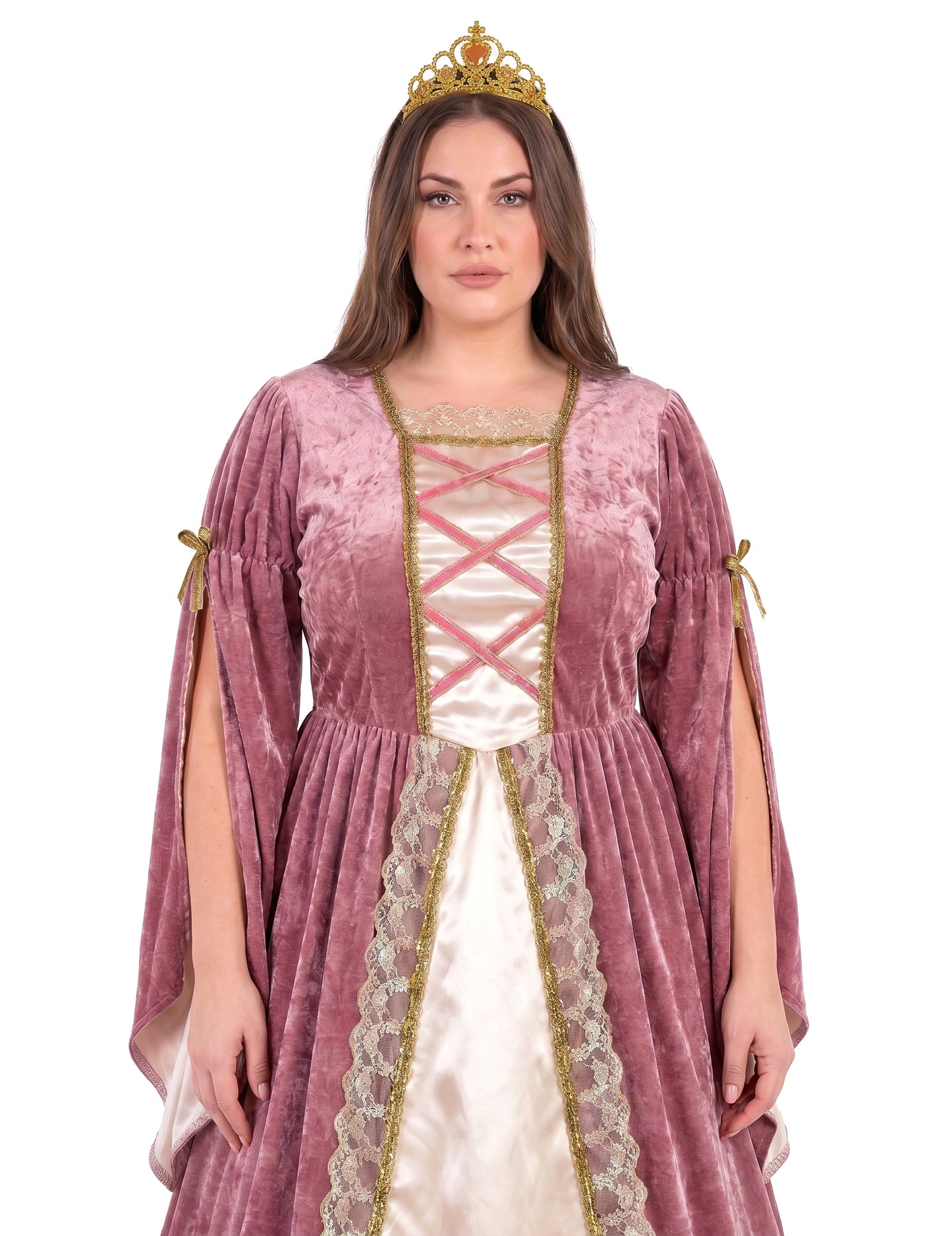Prințesa medievală roz și alb deghizează o femeie de dimensiuni mari