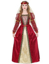 Déguisement princesse médiévale royale pour fille rouge et or avec coiffe
