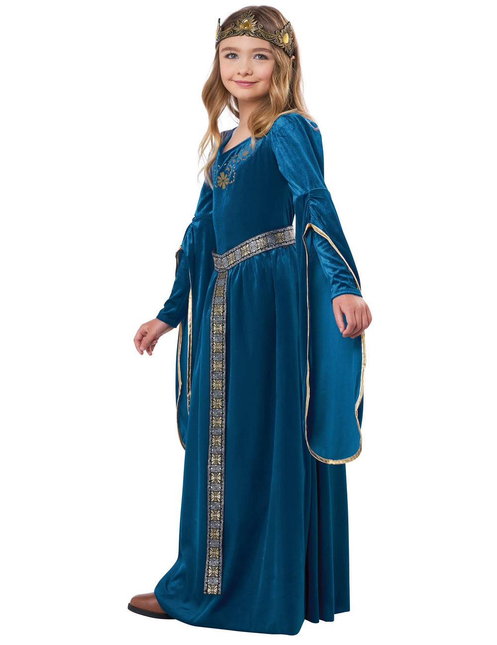 Vedere din trei sferturi a costumului de prințesă medievală din catifea lux